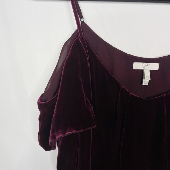 Joie Medium M Red Adorlee Cold Shoulder Velvet Flutter Sleeve Top Short Sleeve - Picture 5 of 7